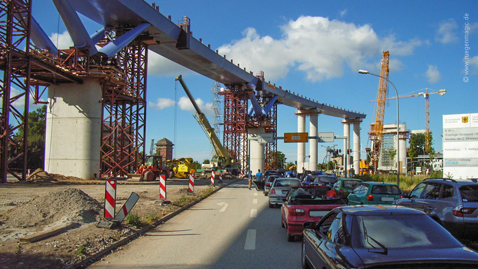 Baumaßnahme am 18.07.2005 am südlichen Teil der Rügenbrücke