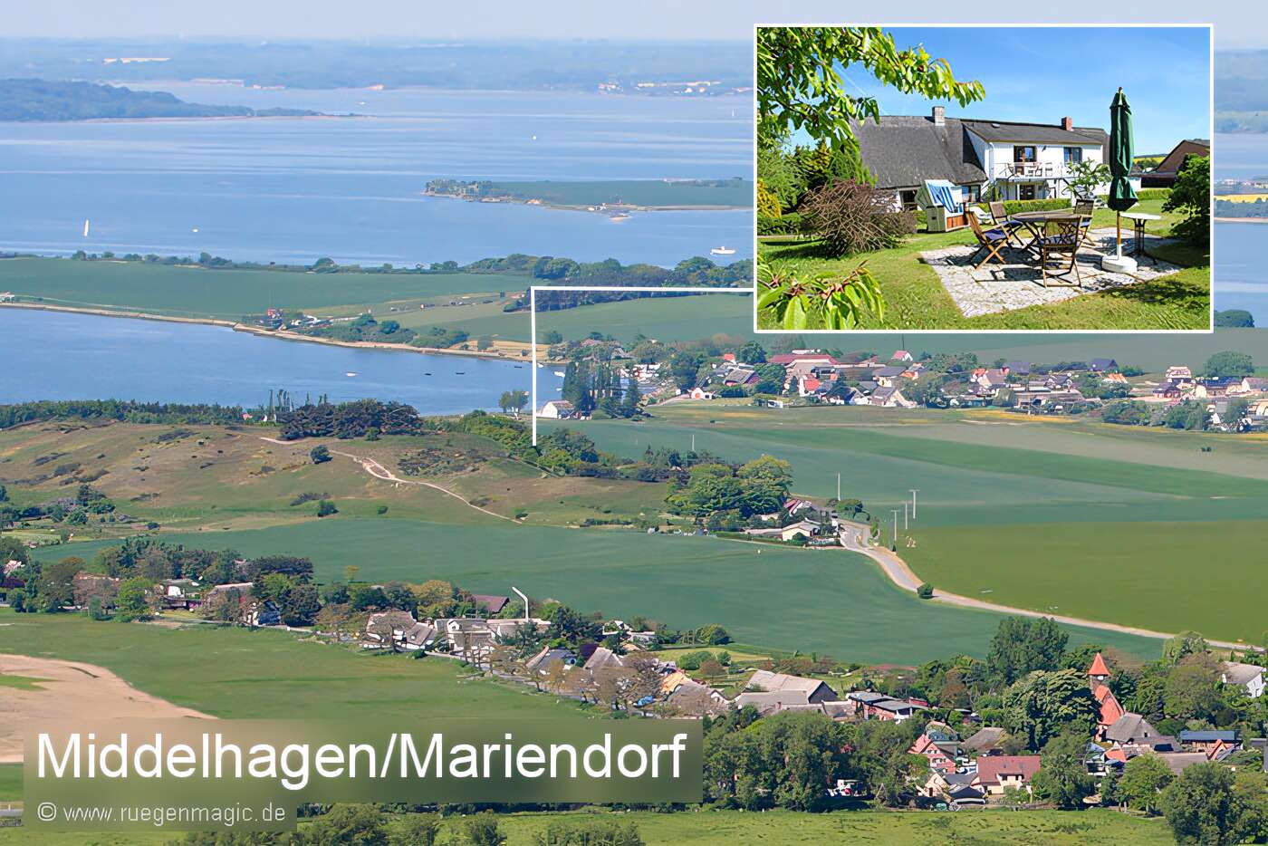 Luftaufnahme mit Lage der Ferienwohnungen in Mariendorf