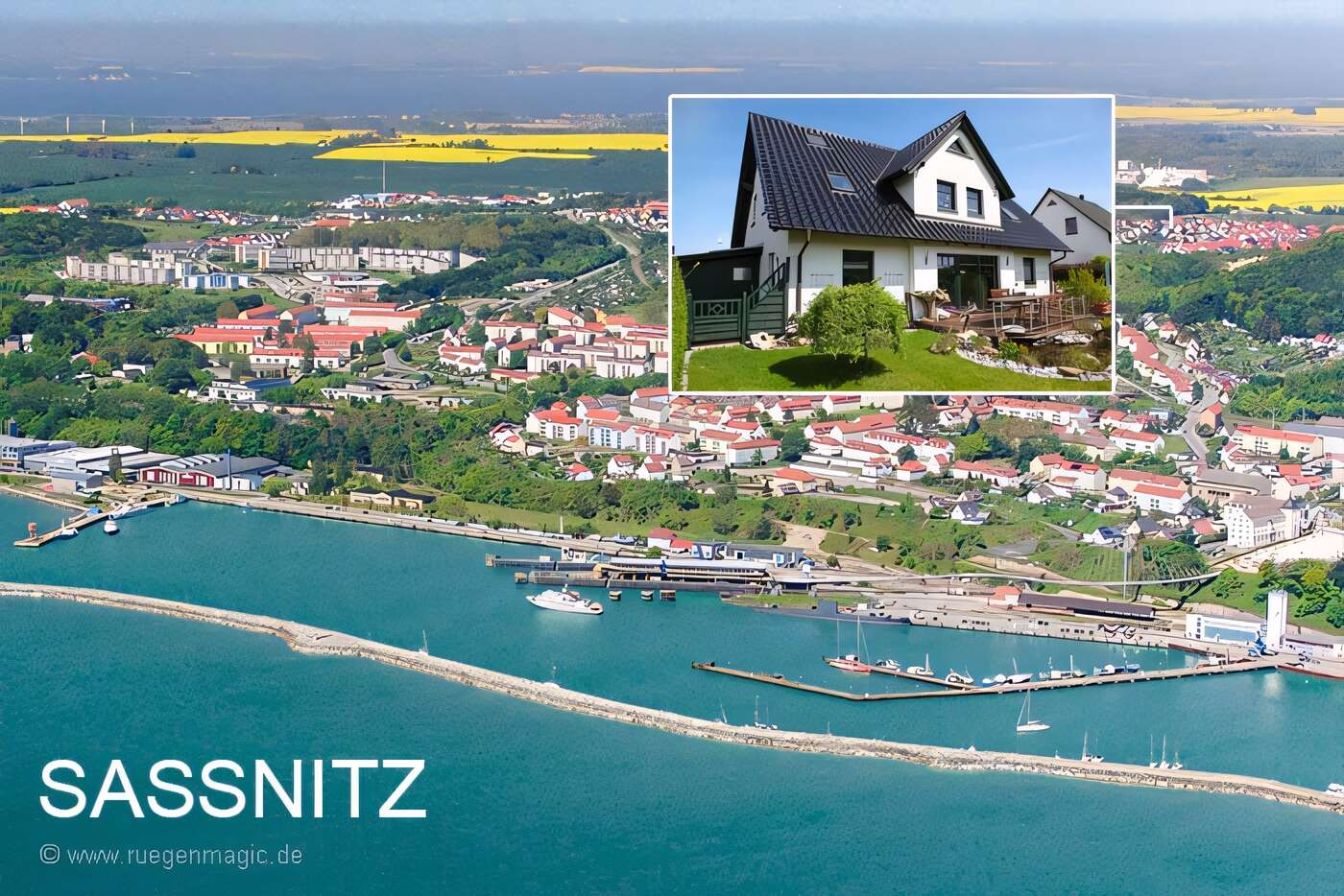 Luftaufnahme von Sassnitz mit Lage des Ferienwohnung
