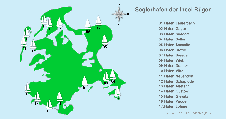 Übersicht aller wichtigen Yachthäfen Rügens