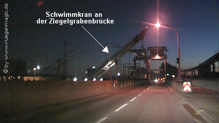 Nachtarbeiten an der Ziegelgrabenbrücke zur Insel Rügen
