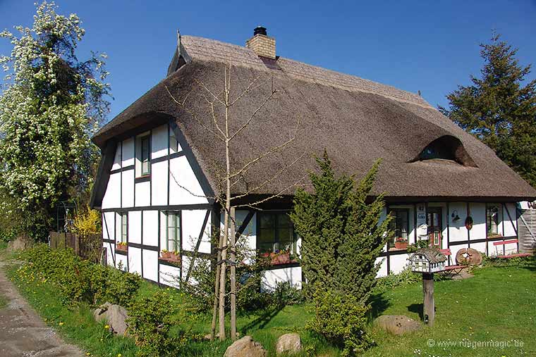 Historisches Reetdachhaus im Dorfzentrum von Zirkow