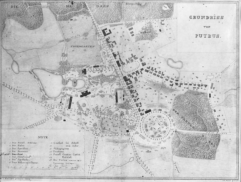 Stadtplan von Putbus aus dem Jahre 1834 