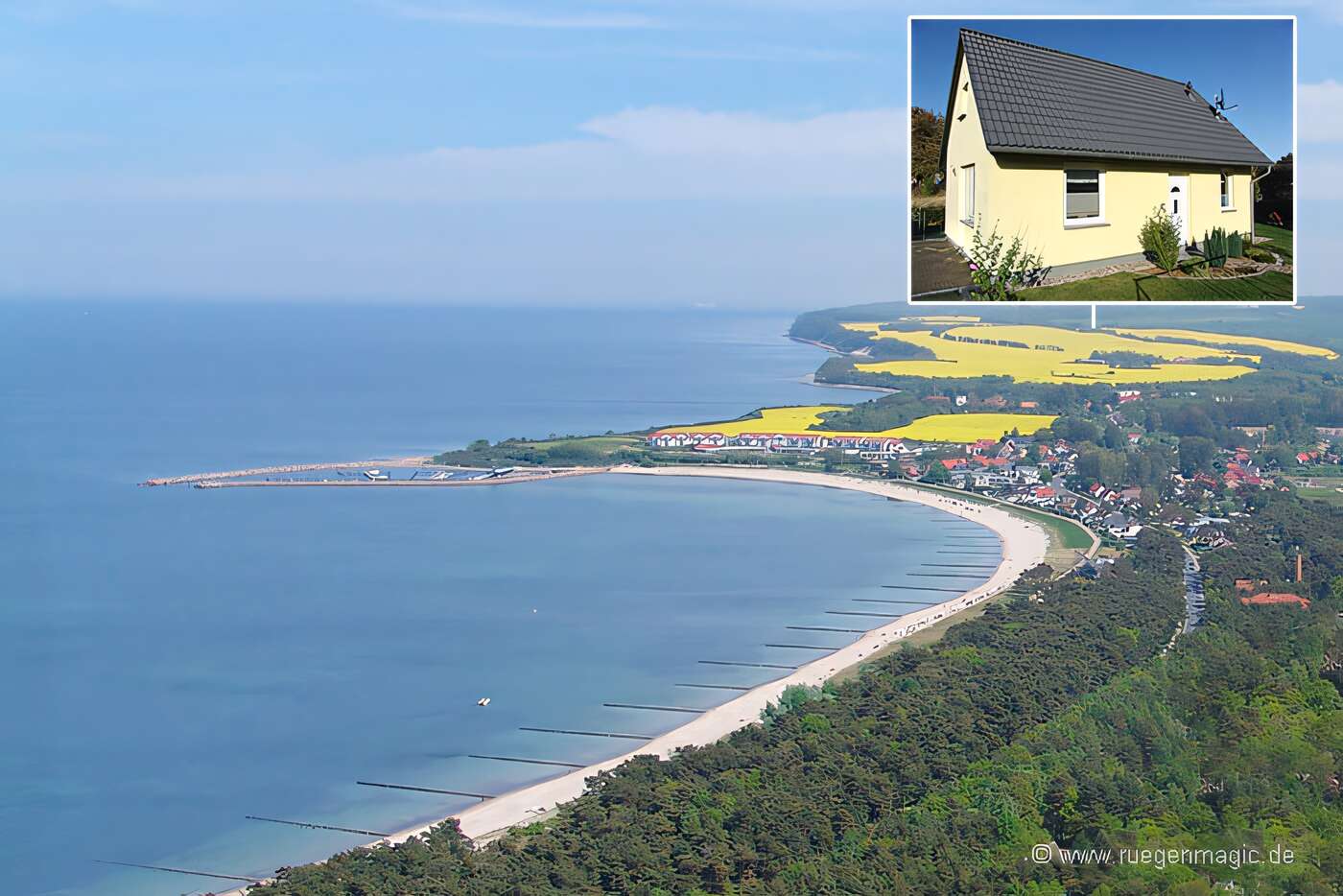 Luftaufnahme der Halbinsel Jasmund mit Lage des Ferienhauses